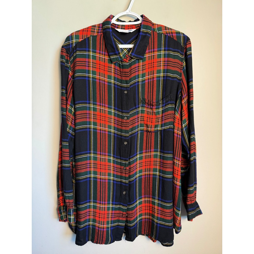 Old Navy Womens Multicolor Plaid The Classic Shirt XXL Tartan Button Up Grunge